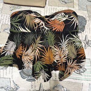 Tropical Leaf Print Strapless Top